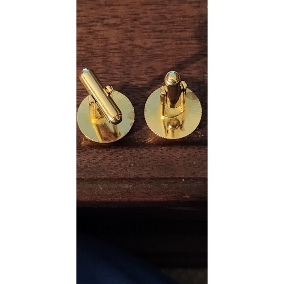 Vintage Pioneer Gold-Tone Cufflinks w/ Black Cabochon Mid-Century Mens - Picture 4 of 4